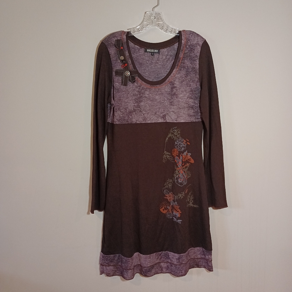 Kessley Mixed Media Tunnic Dress Lagenlook Art To Wear Size L